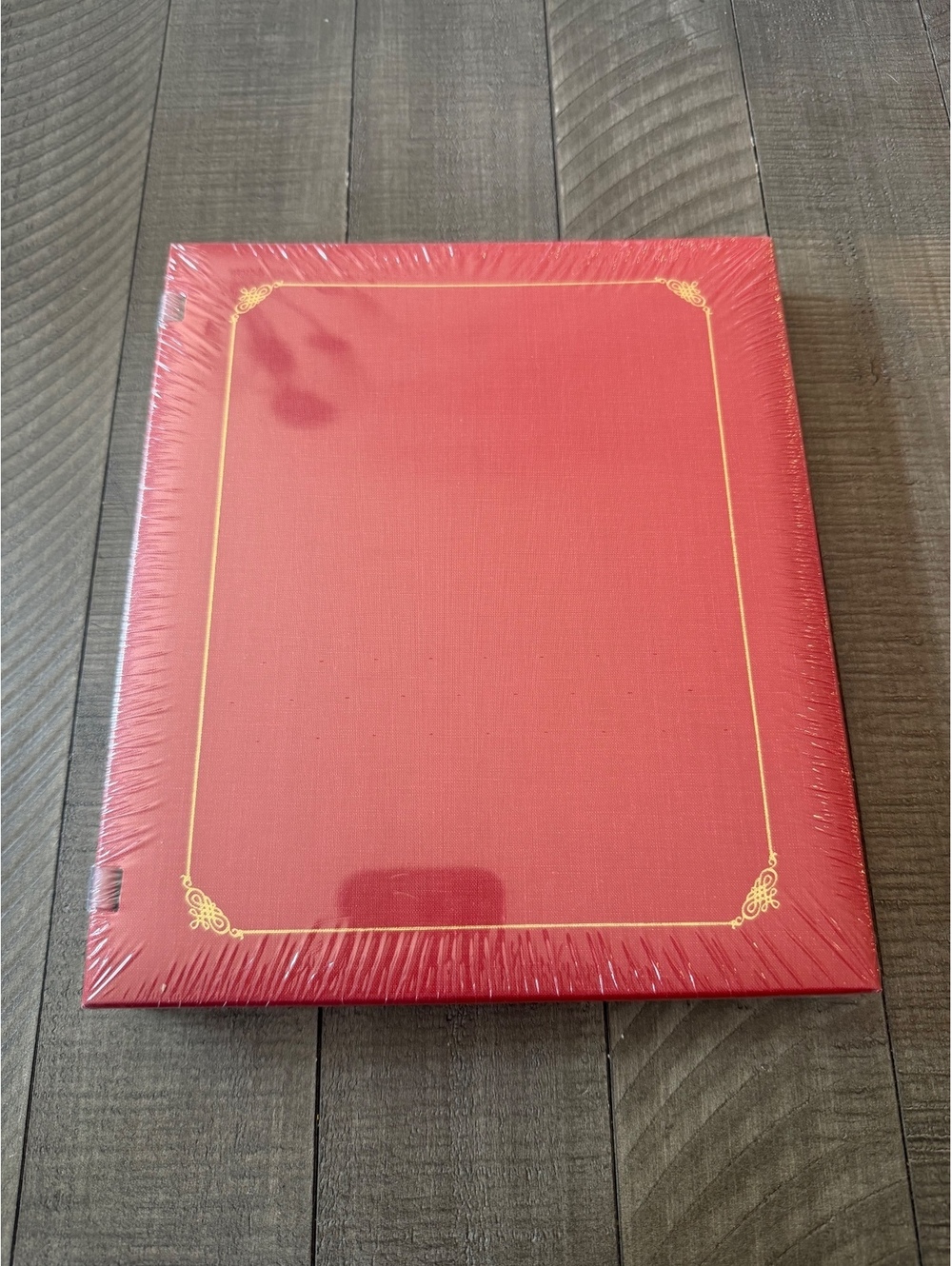 Creative Memories 8x10 open spine red scrapbook album with gold trim